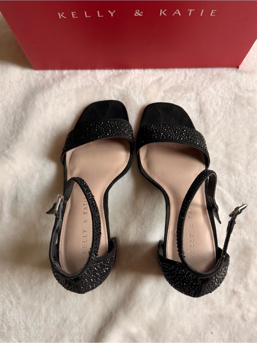 Kelly & Katie Black Embellished Block Heels - Picture 4 of 7
